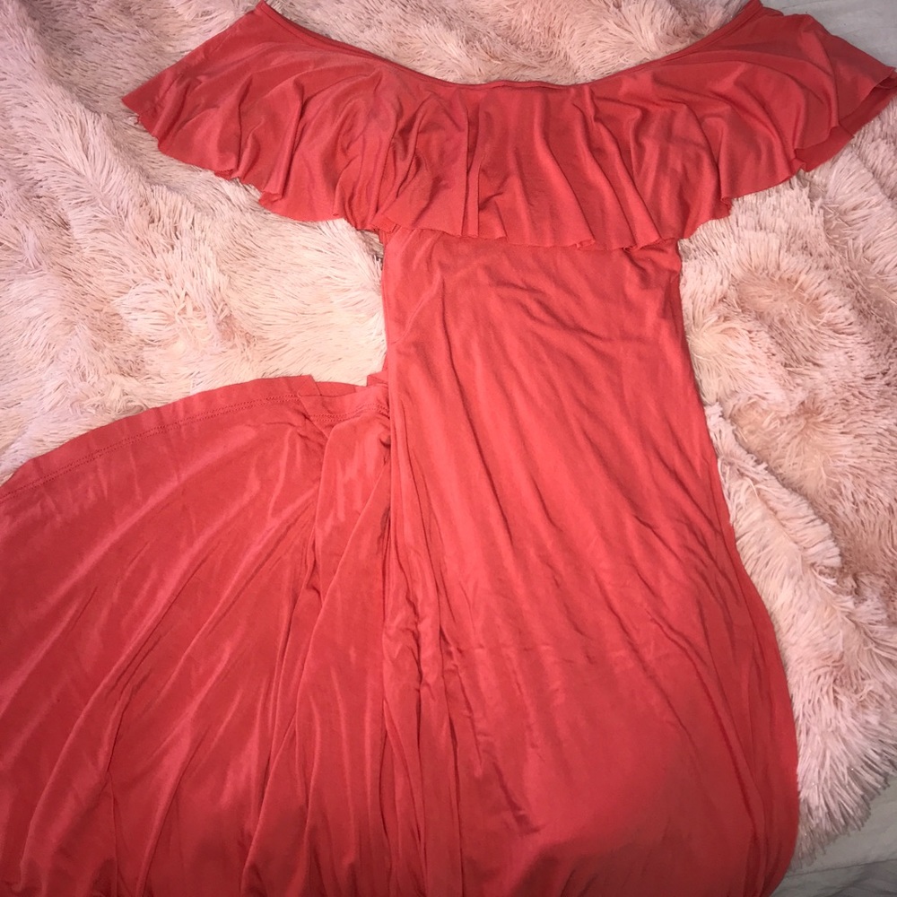 Coral Ruffled Mermaid Maxi Dress